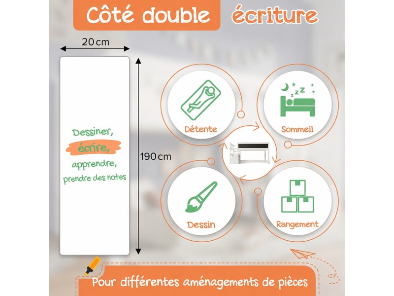  Lit mi-hauteur enfant blanc 90 x 200 cm avec escalier de rangement  - Conforama D