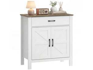Buffet de salon, meuble de rangement avec 2 portes coulissantes de style grange, tiroir et étagère réglable, 77 x 39,3 x 81,5 cm, blanc et marron