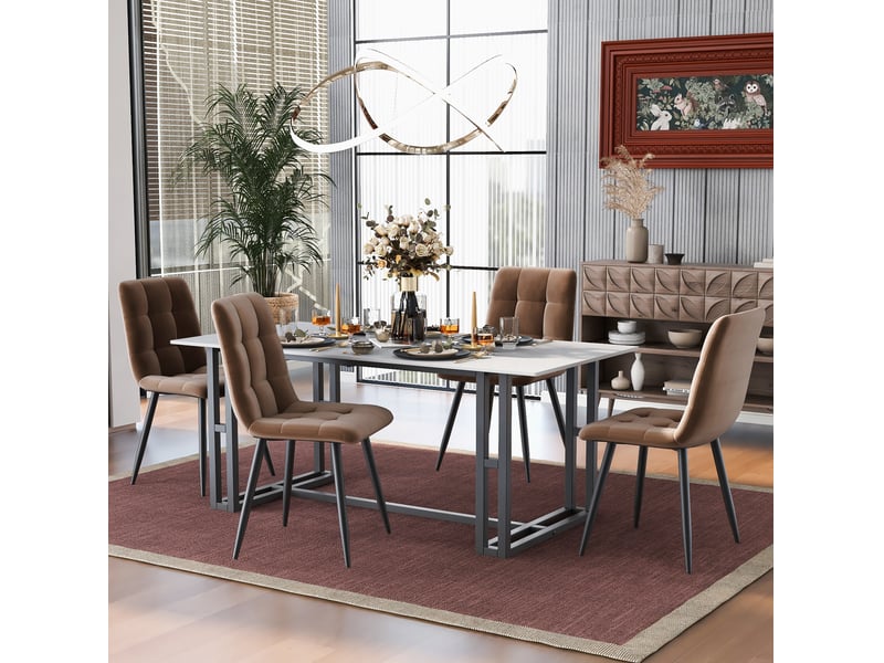  Lot de 2 chaises 44x46x86cm avec dossier, style luxueux décontracté, design moderne et minimaliste, velours, marron  - Conforama B