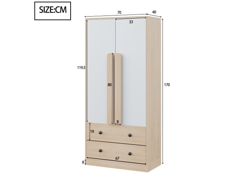  Armoire à deux portes 70x40x170 cm – tiroirs et étagères – bois clair et blanc – réf ldb00307aan  - Conforama C