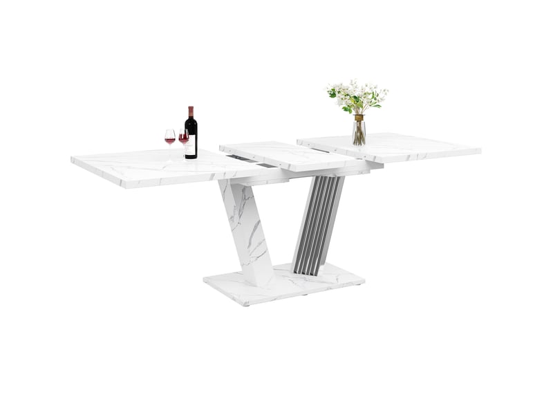 Table extensible avec plateau marbre 120-160x80x76 cm, table de cuisine blanc - Conforama D
