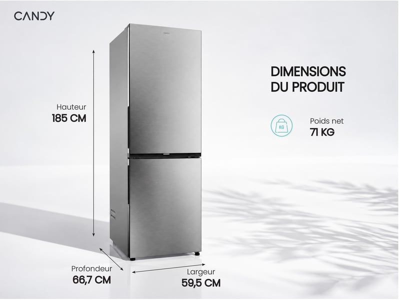 Réfrigérateur combiné (congél en bas) CANDY CNCQ2T618DX - Conforama C