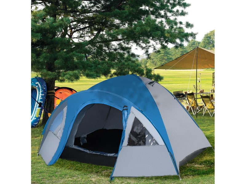  Tente dôme double paroi 4 personnes 300 x 250 x 130 cm bleue en polyester, adaptée aux 4 saisons  - Conforama B