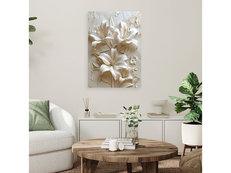  Tableau moderne, fleurs blanches en relief 60x90 1328138561 - Conforama B