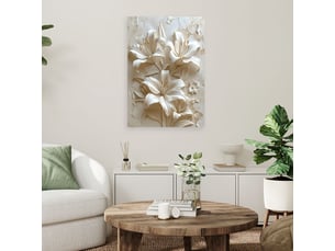 Tableau moderne, fleurs blanches en relief 60x90