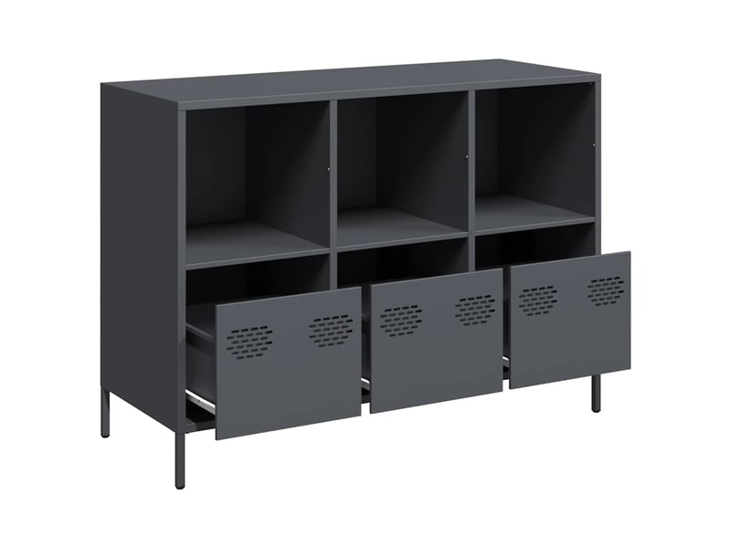  Buffet - bahut - meuble de rangement anthracite 101,5x39x73,5 cm acier laminé à froid  - Conforama D