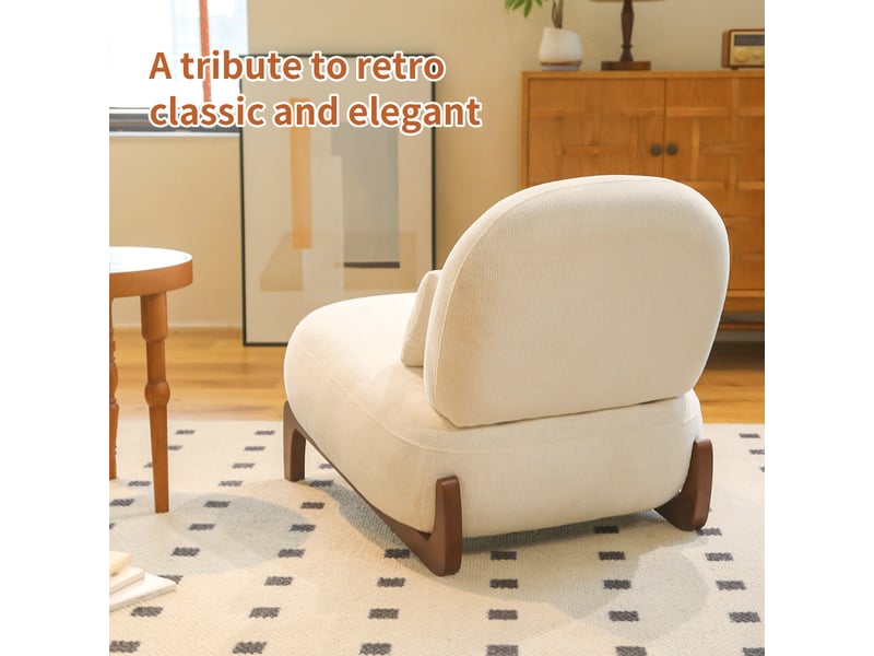  Fauteuil d'accent 72.2x86.9x69.9cm – chaise de salon sans accoudoirs avec coussin moelleux et oreiller lombaire – tissu de chenille - blanc  - Conforama E