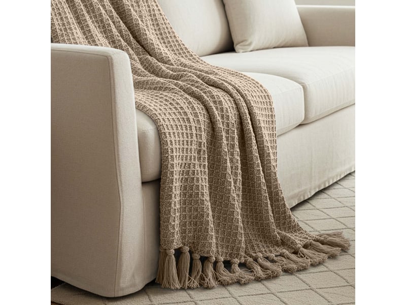  Plaid en coton 140x200 cm nael taupe, par soleil d'ocre  - Conforama B