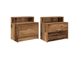 Lot de 2 tables de chevet - cabinet de chevet - table de nuit avec tiroir vieux bois 51x31x47 cm