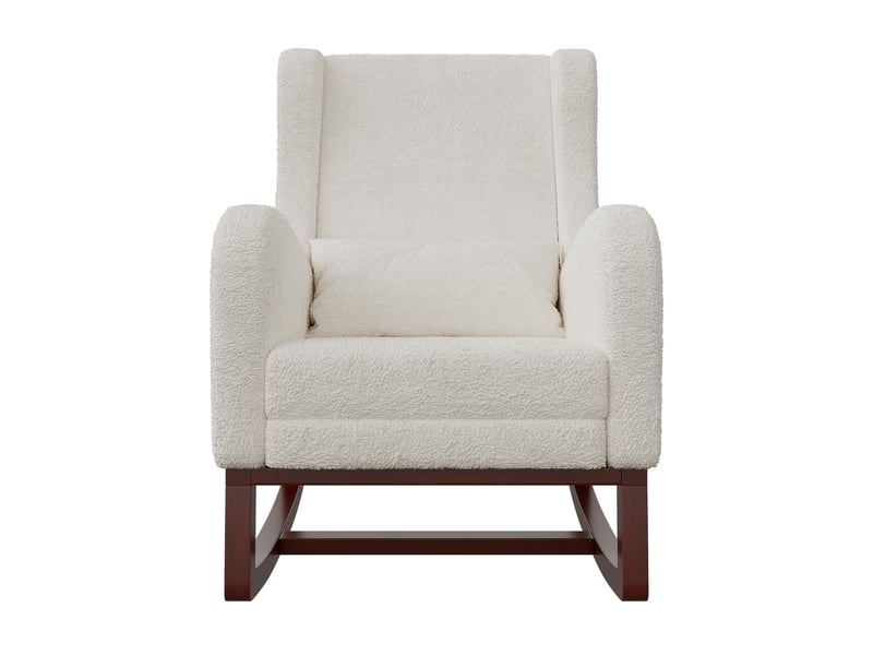  Fauteuil à bascule - 67 x 98 x 99 cm - blanc - en tissu bouclette - chaise à bascule avec repose-pieds et pieds en bois  - Conforama E