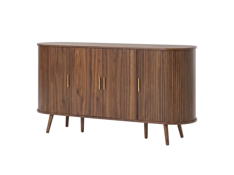  Buffet arrondi 150 cm décor noyer, 2 portes coulissantes et 2 battantes, étagère centrale réglable  - Conforama A