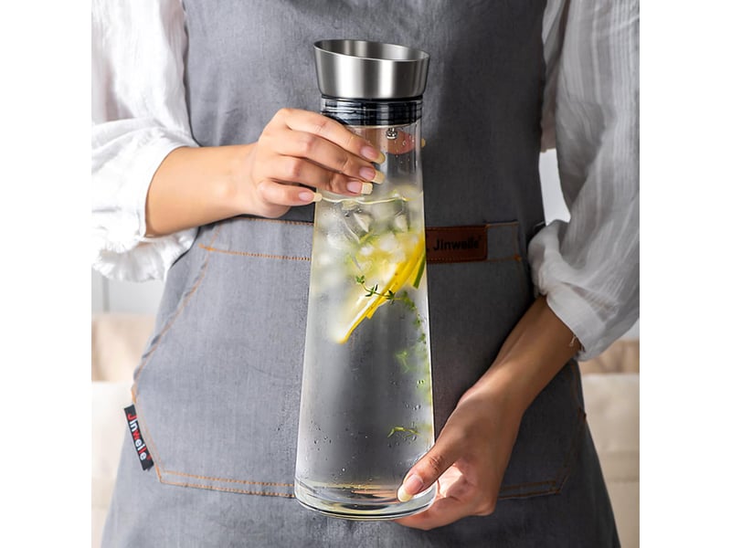 Carafe en verre,carafe en verre anti-carafe en verre de 1 litre avec couvercle à clapet en acier inoxydable  - Conforama D