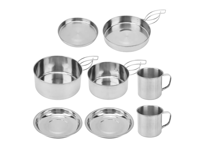  Kit de cuisine de camping portable 8 pièces en acier inoxydable pour randonnée, casserole, poêle, tasse pour pique-nique  - Conforama A