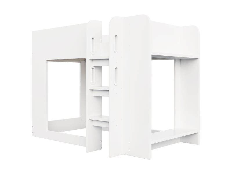  Lit mezzanine enfant 90x200 cm blanc avec échelle, barrières et étagères latérales  - Conforama D