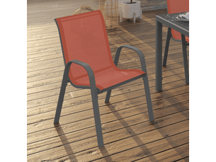 Lot de 4 chaises de jardin lyma métal et textilène empilables terracotta et gris