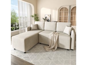 Canapé d'angle en forme de l, 3 places, avec méridienne de 144 cm, revêtement en chenille, mousse haute densité, capacité 150 kg, 2 coussins inclus