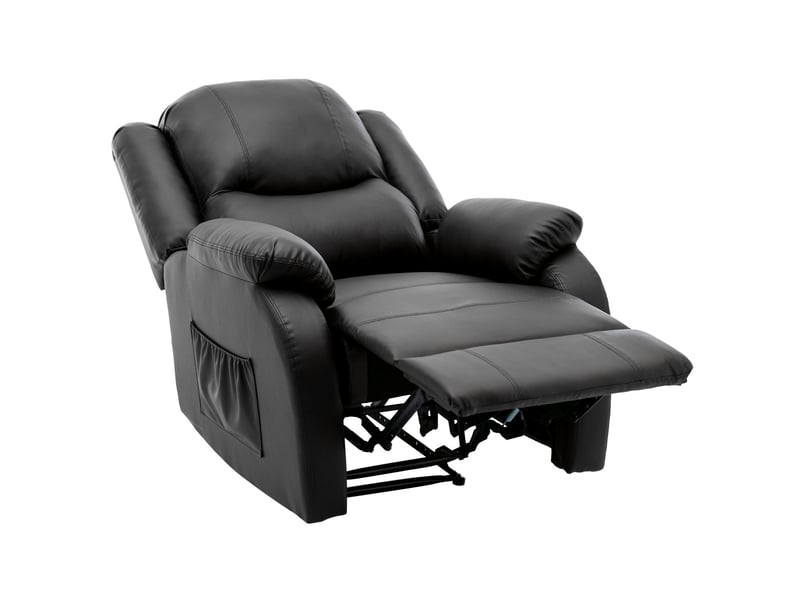  Fauteuil relax manuel en similicuir noir avec repose-pieds et poche latérale  - Conforama A