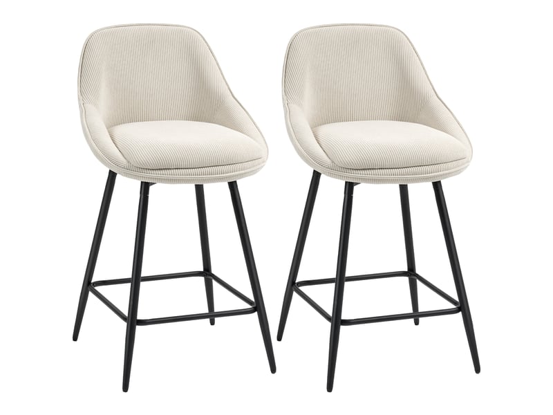  Lot de 2 tabourets de bar en tissu velours côtelé, chaises de bar avec dossier courbé, repose-pieds, 49x52x88cm, crème  - Conforama A