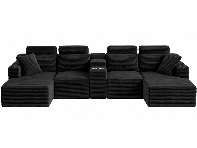  Canapé panoramique modulable 6 places 372 cm en velours côtelé noir IKSETERA TRADING LTD - Conforama A