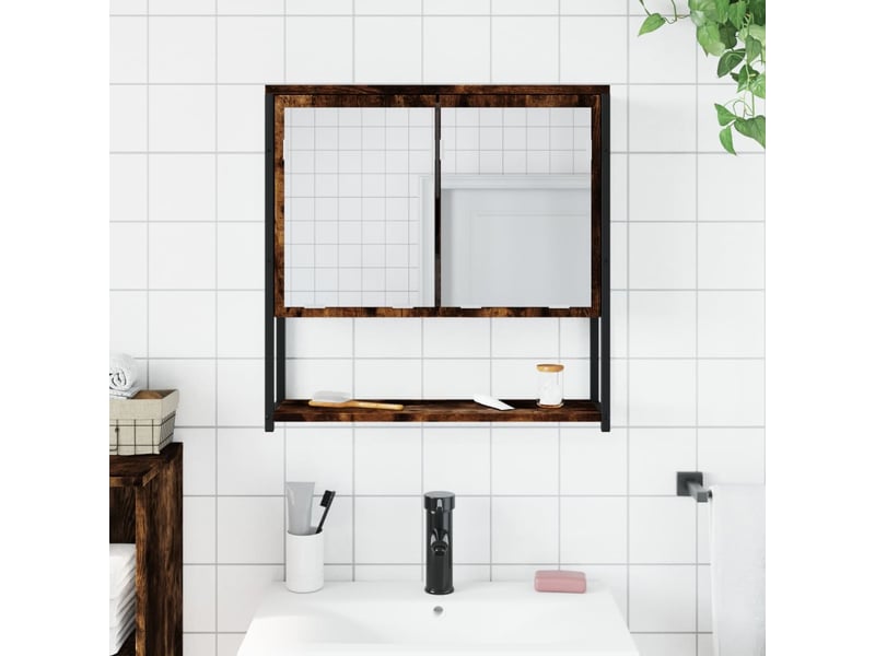  Armoire à miroir de salle de bain chêne fumé bois d’ingénierie shl3180  - Conforama C