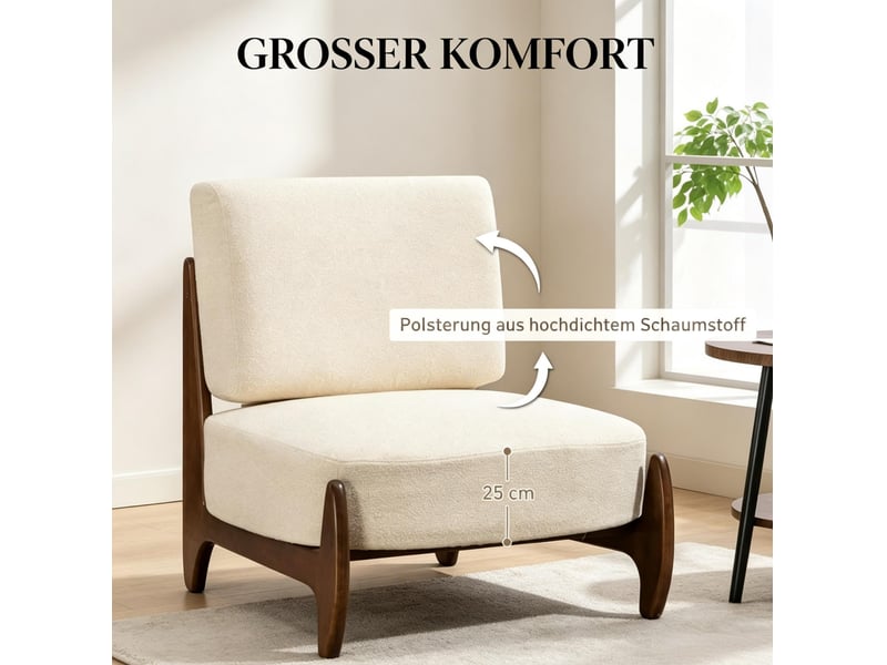  Fauteuil de salon 73,5 x 72 cm - beige - chenille rembourrée, assise épaisse et structure en bois stable  - Conforama E