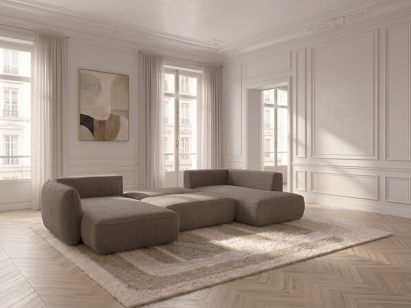  Bobochic canapé d'angle panoramique convertible esmee tissu chenille taupe  angle gauche ESMEE - Conforama D