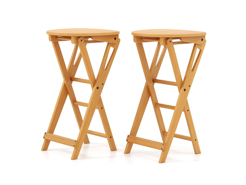  Lot de 2 tabourets de bar pliants en bambou 36 x 33 x 61 cm avec repose-pieds ergonomiques style rustique en bambou naturel 20_0019424  - Conforama A