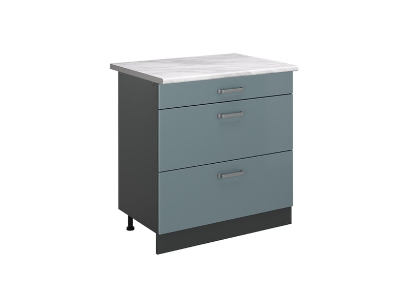  Vicco meuble cuisine, bleu-grisanthracite, 80cm avec 3 tiroirs plan de travail marbre  - Conforama A