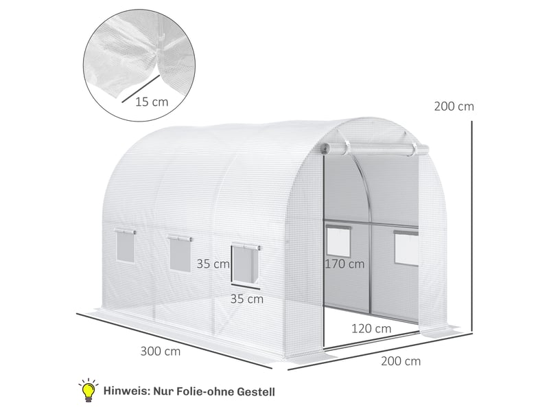  Bâche de rechange pour serre, résistante aux intempéries, 300 cm x 200 cm x 200 cm, film transparent uniquement  - Conforama E