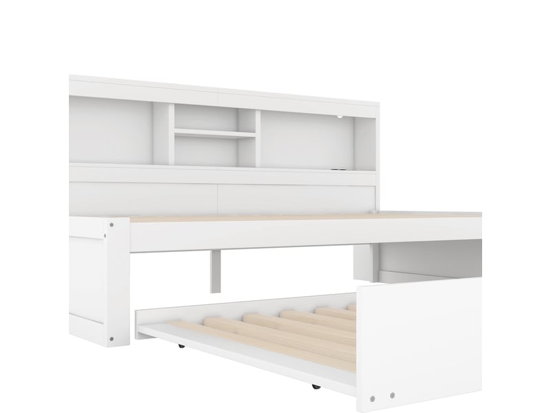  Lit banquette 90x200 avec lit gigogne blanc - éclairage led, prise usb et rangement latéral  - Conforama R