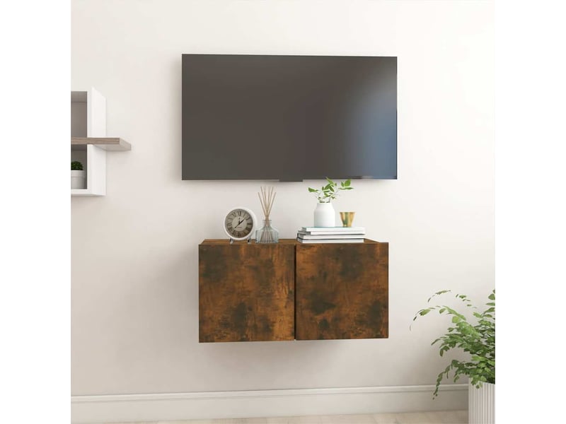  Armoire tv suspendue chêne fumé 60x30x30 cm bois d'ingénierie  - Conforama B