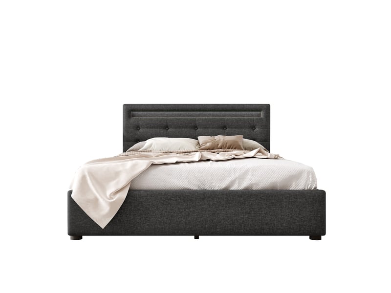  Lit 140x200 cm led tête réglable, 4 tiroirs, sommier bois, double capitonné gris  - Conforama E