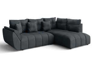 Canapé d'angle réversible convertible <strong>AX LIVING </strong> <strong>Kayseri</strong> 4 places Velours gris avec coffre de rangement