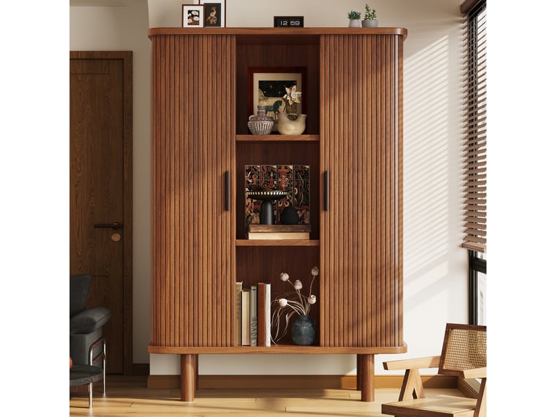 Buffet haut à portes roulantes avec rangement 110 x 40 x 160 cm evryae - Conforama D