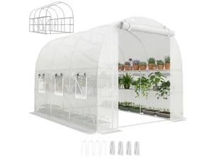 Serre d'environ 2,7 x 2 x 2 m, serre en aluminium avec étagères, enroulable, porte zippée, 6 fenêtres en filet, poteaux de support