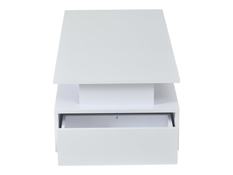  Table basse avec 2 tiroirs, rangements ouverts et led pour salon 100×50×36 cm en panneaux de particules blanche  - Conforama D