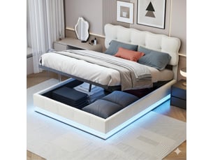 Lit coffre 140x200 cm <strong>SANS MARQUE</strong>  <strong></strong> coloris beige