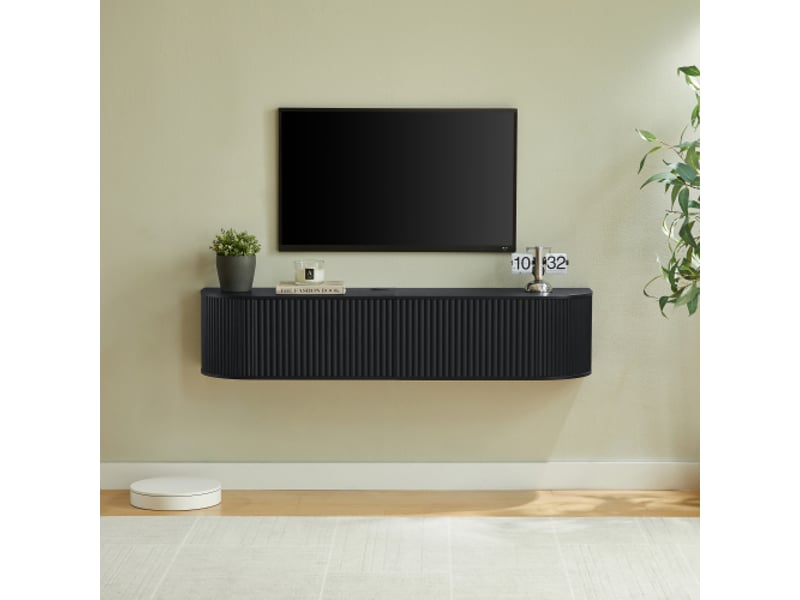  Meuble tv mural,140x32x30 cm,avec rangement et passe-câbles,mdf,noir  - Conforama D