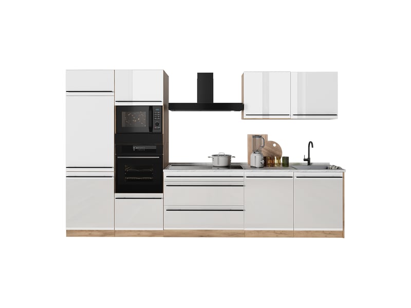  Vicco cuisine, blanc haute brillancechêne doré, 340cm plan de travail anthracite  - Conforama E