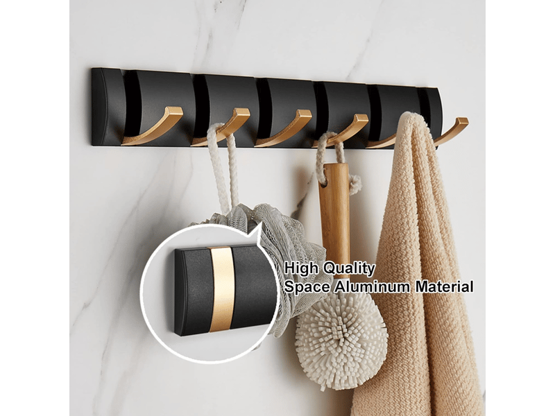  Porte manteau mural avec 6 crochets, manteau salle de bain pliant moderne noir, serviettes peu encombrants pour suspendre manteaux, cha, gris  - Conforama B