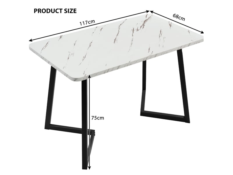 Table à manger rectangulaire 117 x 68 cm, plateau mdf effet marbre, blanc et noir - Conforama C