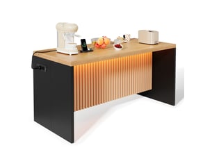 Îlot de cuisine avec led, prises et ports usb, plan épais, pour cuisine ouverte, noir naturel, 155 × 80 × 90 cm