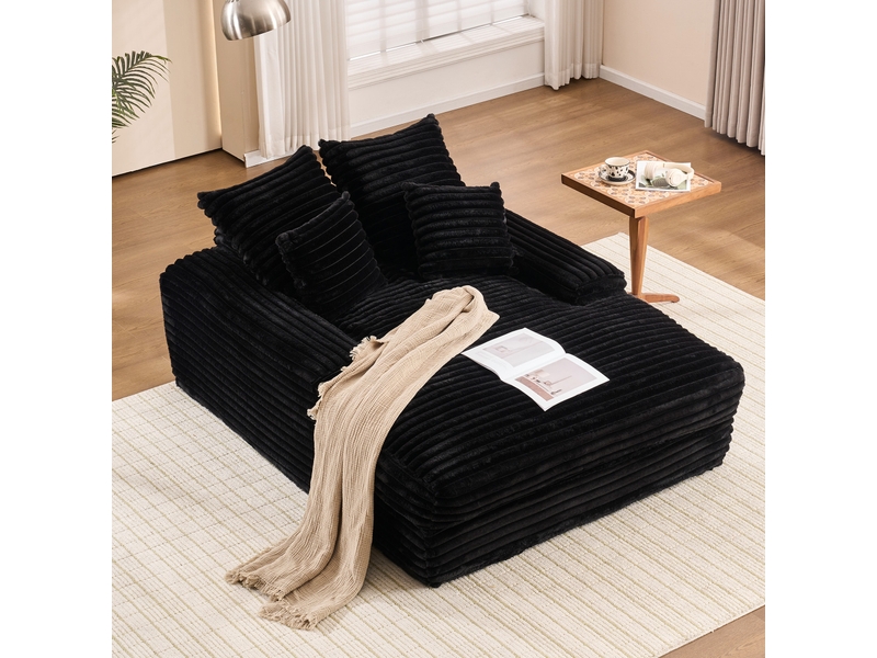 Méridienne convertible noire en velours côtelé avec 4 coussins amovibles, confort pour le salon au quotidien - Conforama B