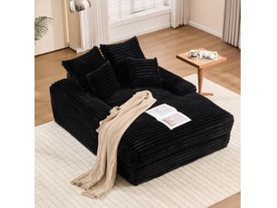 Méridienne convertible noire en velours côtelé avec 4 coussins amovibles, confort pour le salon au quotidien