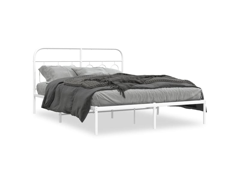  Lit double- lit adulte -  cadre de lit métal sans matelas et tête de lit blanc 140x200 cm  - Conforama A