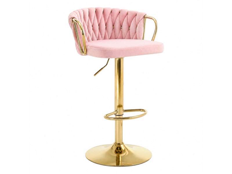  Tabouret de bar réglable,49,5x50,5x77-98 cm,pivotant,velours,rose  - Conforama A