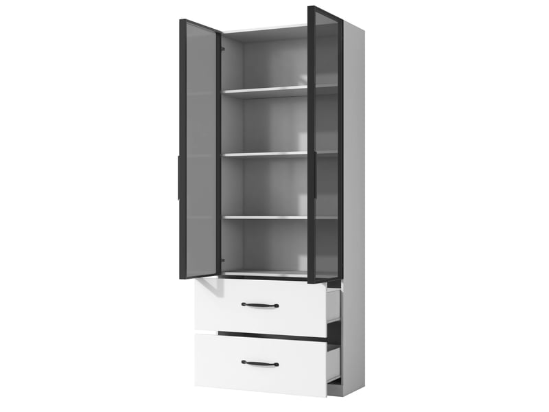  Vitrine led 60×40×160 cm - vitre de verre, bibliothèque et meuble multifonction avec éclairage et tiroirs, cadre aluminium, portes en verre trempé, charnières à fermeture douce, led multicolores  - Conforama D