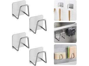Lot de 12 supports à éponges auto-adhésifs en acier inoxydable, crochets pour évier de cuisine avec bouchons adhésifs, gris
