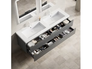 Meuble sous vasque 160x46x53 cm 2 vasques intégrées 4 tiroirs préassemblé gris foncé