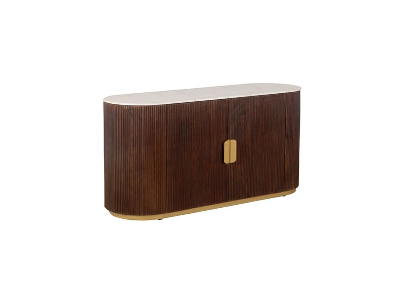  Buffet orion 120 cm en bois massif de manguier et marbre blanc – 2 portes – marron, blanc et doré  - Conforama A